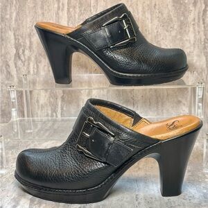 Sofft Black Leather Comfort Heels Slides Clogs Mules 8M EXCELLENT